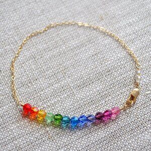 Handmade Rainbow Crystal Bracelet with Gold Filled Chain